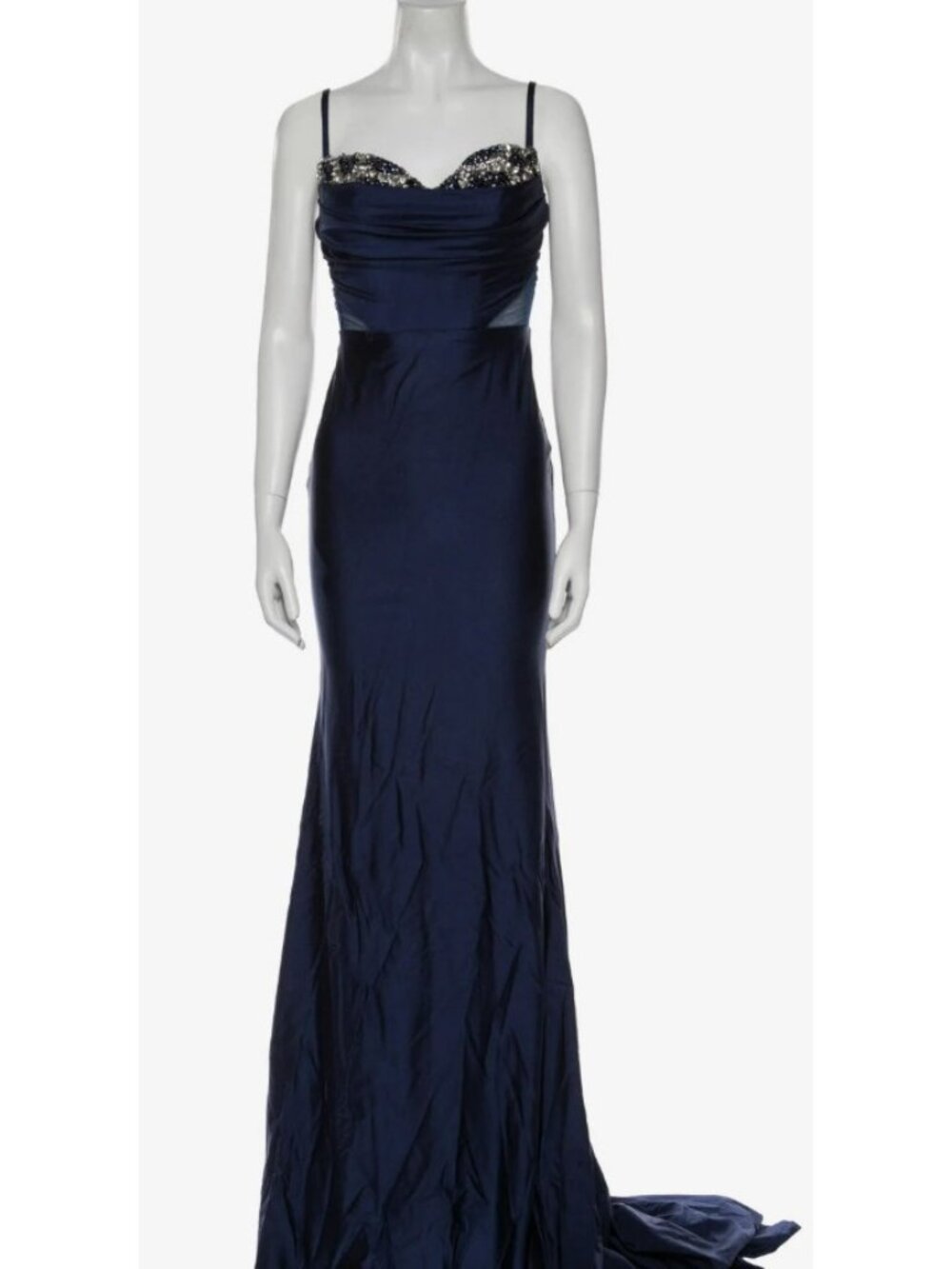 Portia & Scarlett Navy  Satin Jewel Chest Sheer Back Evening Gown NWT, Size 16